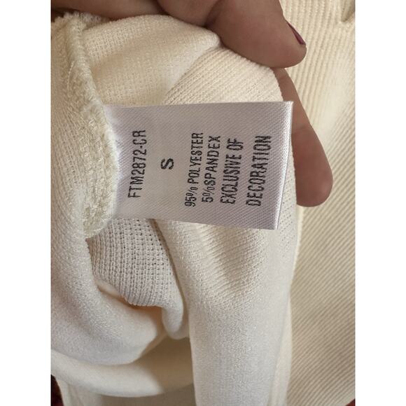 THML blouse With Cream Ribbed Body Orange Floral Balloon Sleeves - Size Small - Picture 8 of 8